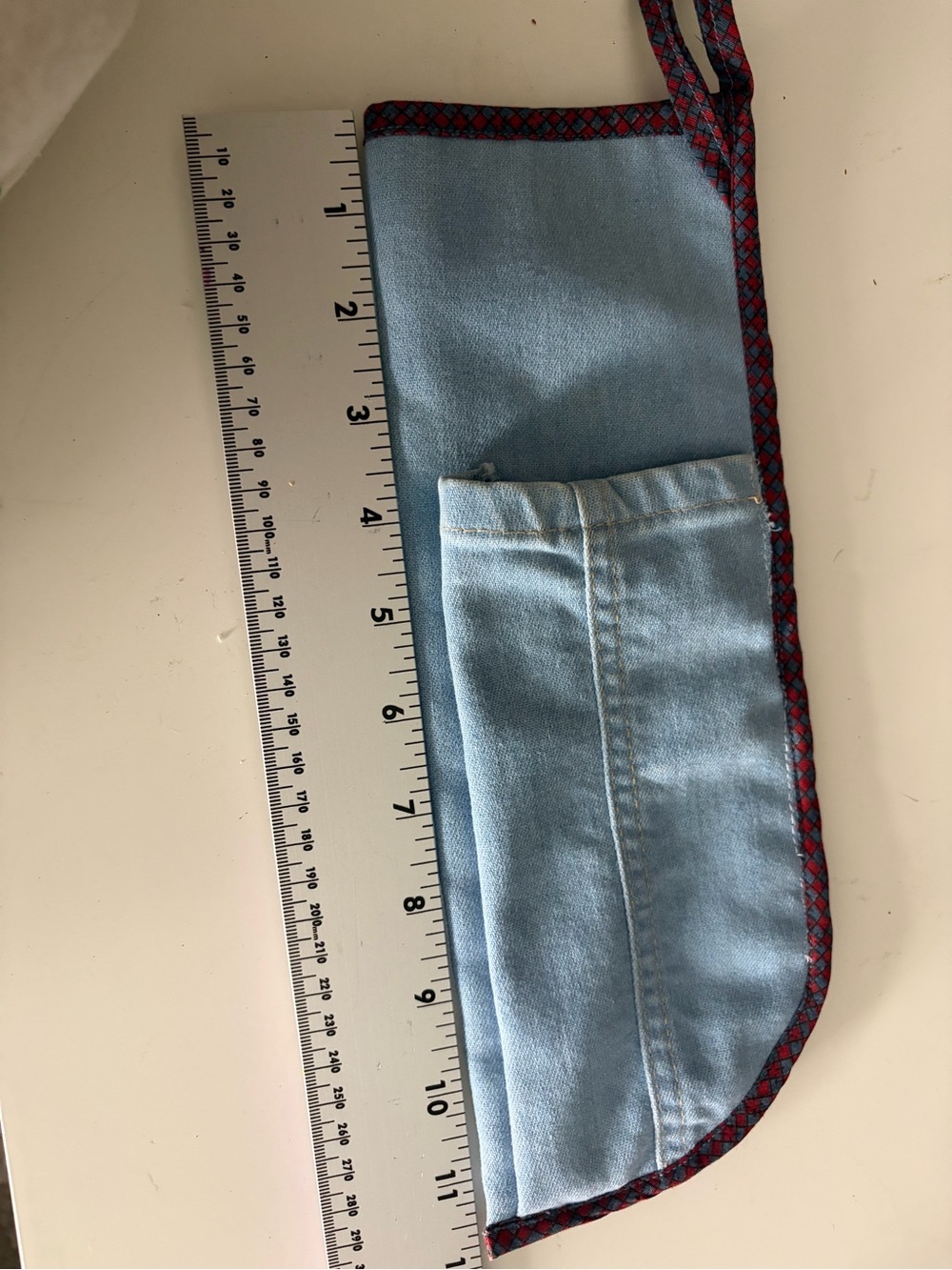 Light Blue denim curling or hot iron Pouch with Red Trim handmade in the 80